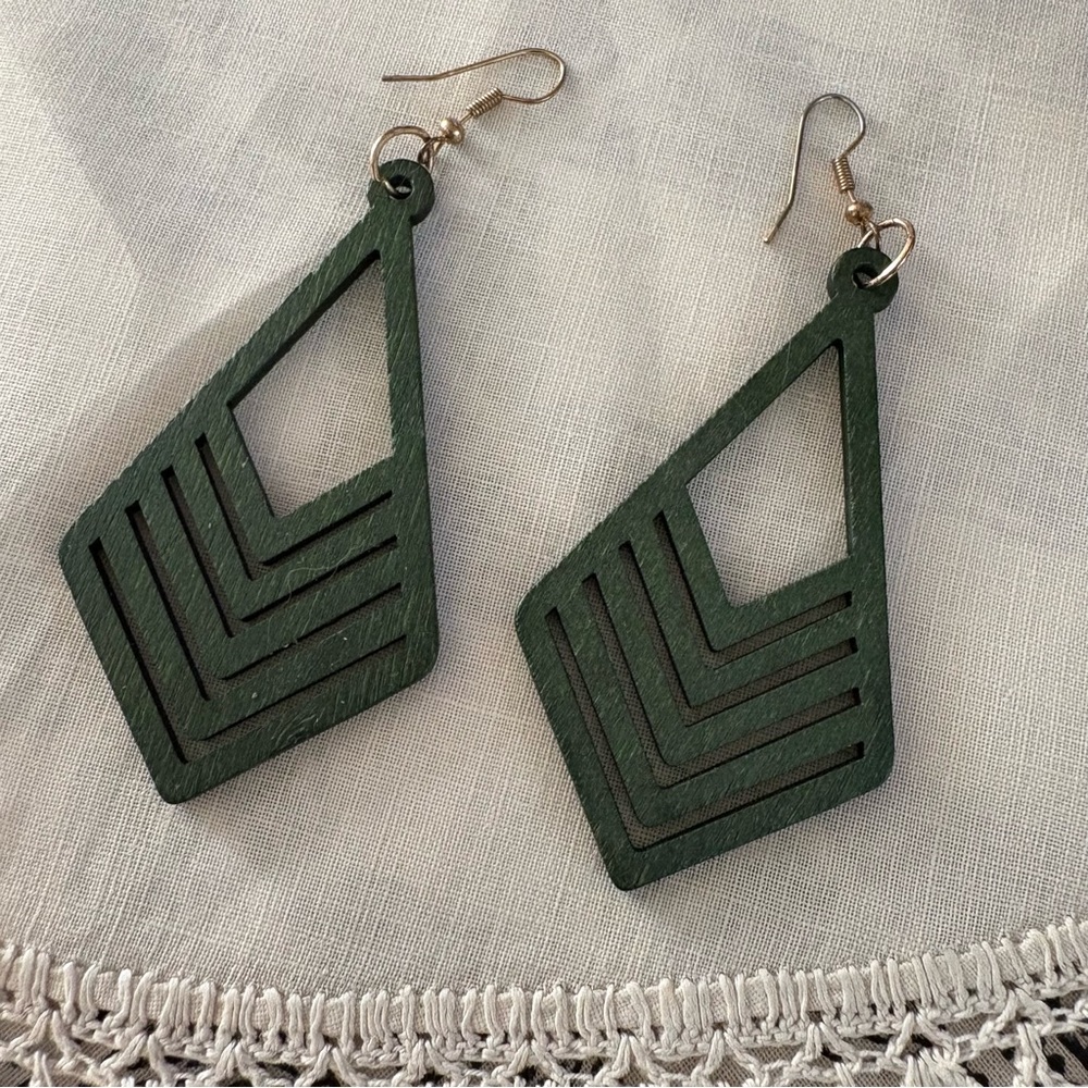 WOODEN Geometric Green Earrings